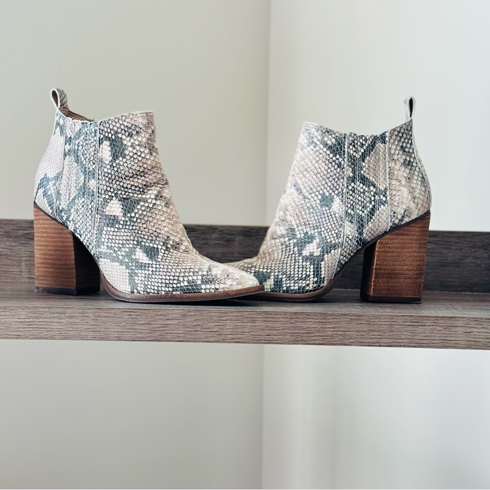 Vince Camuto - Gabeena ankle boots, western style, faux snakeskin.
